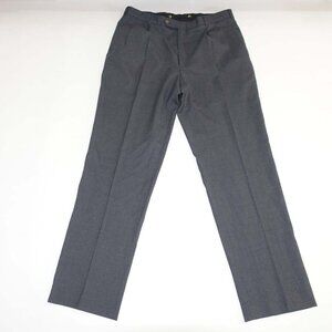 Land's End Mens Dress Pants 38 x 35 Charcoal Gray Pleated Wool Suspender Buttons
